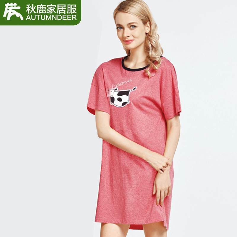 Mùa thu hươu mùa hè váy ngủ cô gái đồ ngủ váy ngắn tay cộng với kích thước lỏng lẻo dịch vụ tại nhà phim hoạt hình dễ thương - Đêm đầm