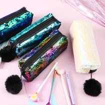 2019 new mermaid light sequin bag student bright sheet hair polo pen bag maiden bicolor sequin hand with makeup bag woman