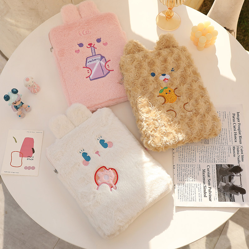 Cute furry bunny bear ipad bag Korean version girl creative plush tablet storage inner bladder bag