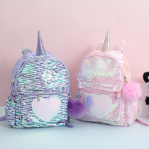 unicorn sequin children school bag unicorn small number laser double shoulder bag cartoon cute girl casual backpack