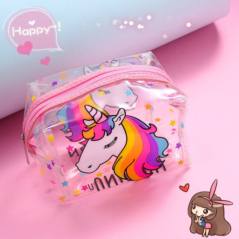 Cartoon new unicorn transparent cosmetic bag washing bag cute girl pen bag PVC transparent pen bag female bag