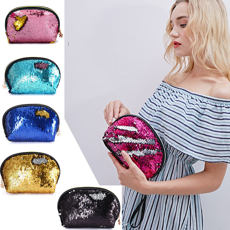 2018 new sequined women's bags Europe and the United States shell clutches cosmetic storage bags mermaid net red sequins dinner bags