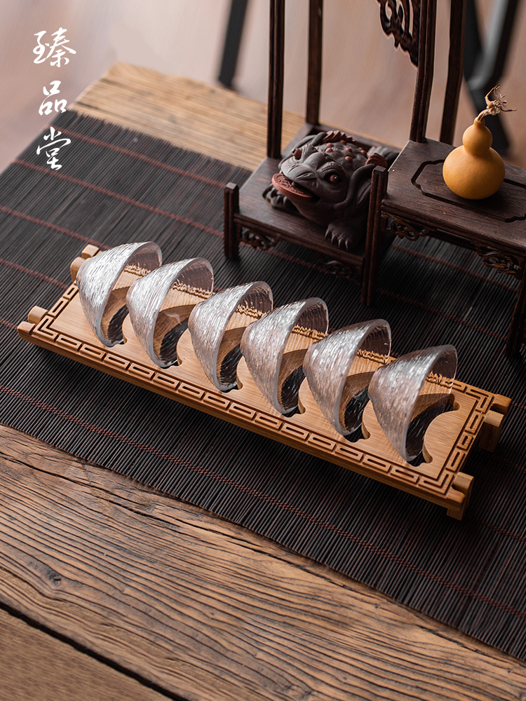 Bamboo cup holder Heavy Bamboo cool cup holder Folding tea cup holder Storage drain rack Kung Fu tea set Tea Ceremony accessories