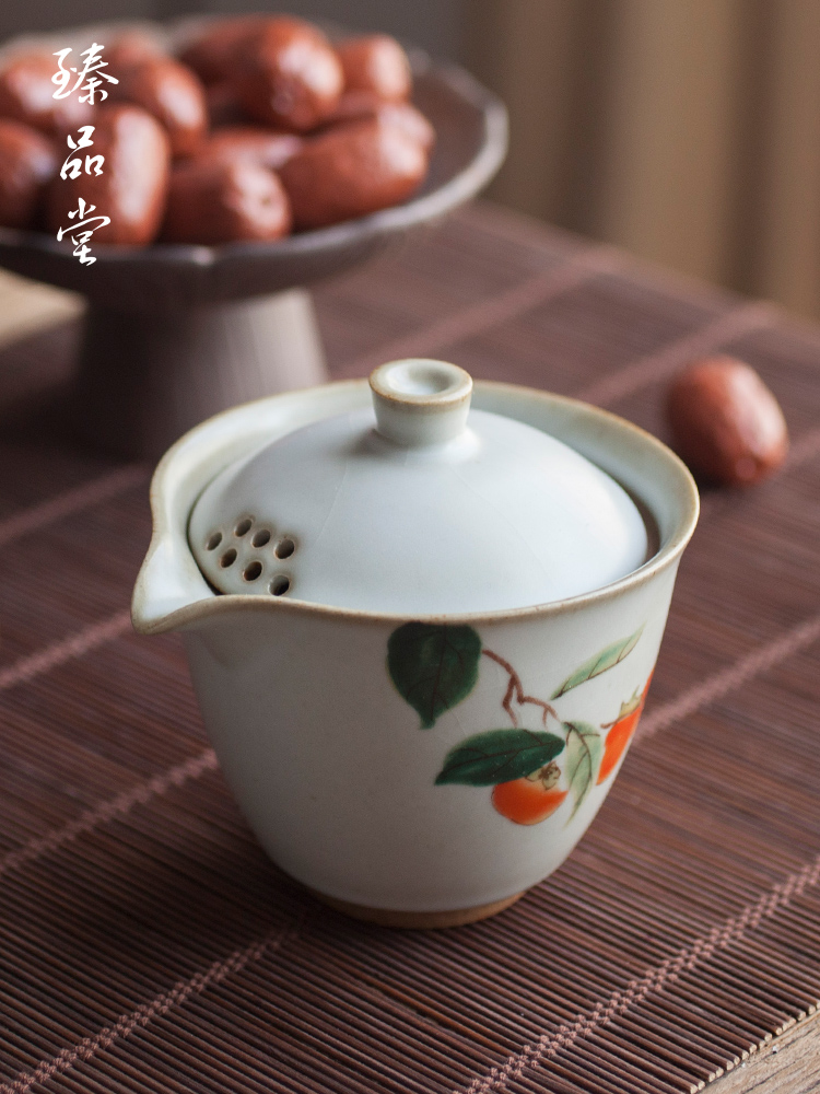 Vintage Ruyao Teapot Ru Porcelain Kung Fu tea hand grab pot Household three-cai cover bowl Ceramic Teapot tea bowl Large teacup