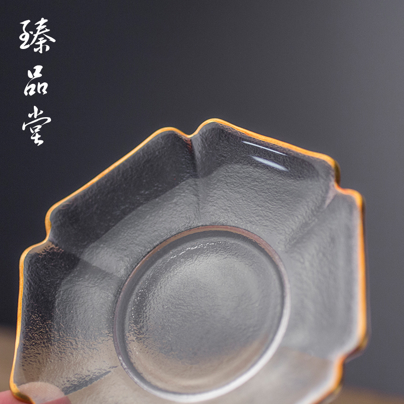 Handmade glass mat Drawing gold thickened cup holder Simple tea holder Kung Fu tea set Tea ceremony cup and saucer Tea cup tea mat