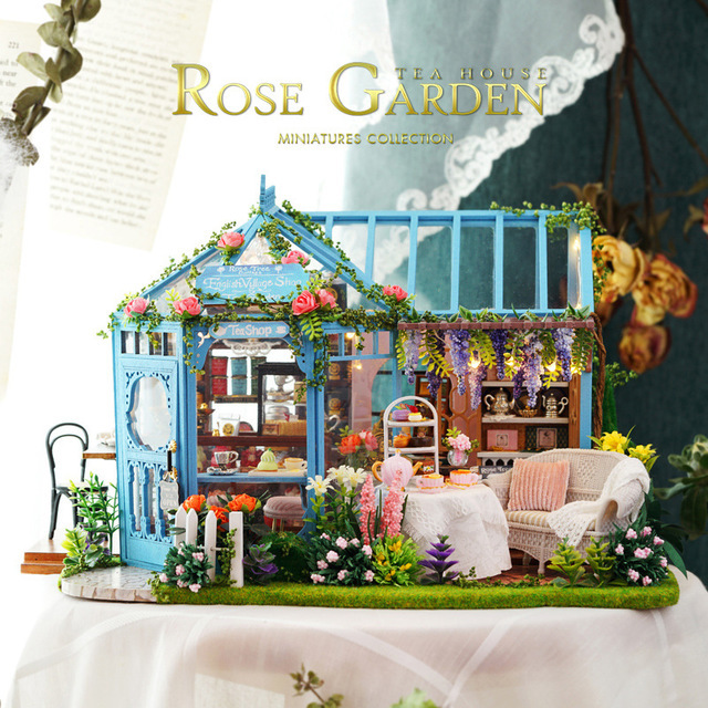 DIY Miniature House Flower Shop Boredom Buster Handmade Assembly Model Courtyard Art Flower House Rose Garden Tea House