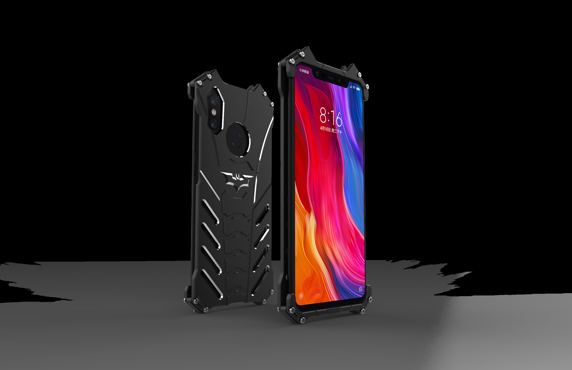 R-Just Batman Shockproof Aluminum Shell Metal Case with Custom Batarang Stent for Xiaomi Mi 8 Explorer / Xiaomi Mi 8 / Xiaomi Mi 8 SE