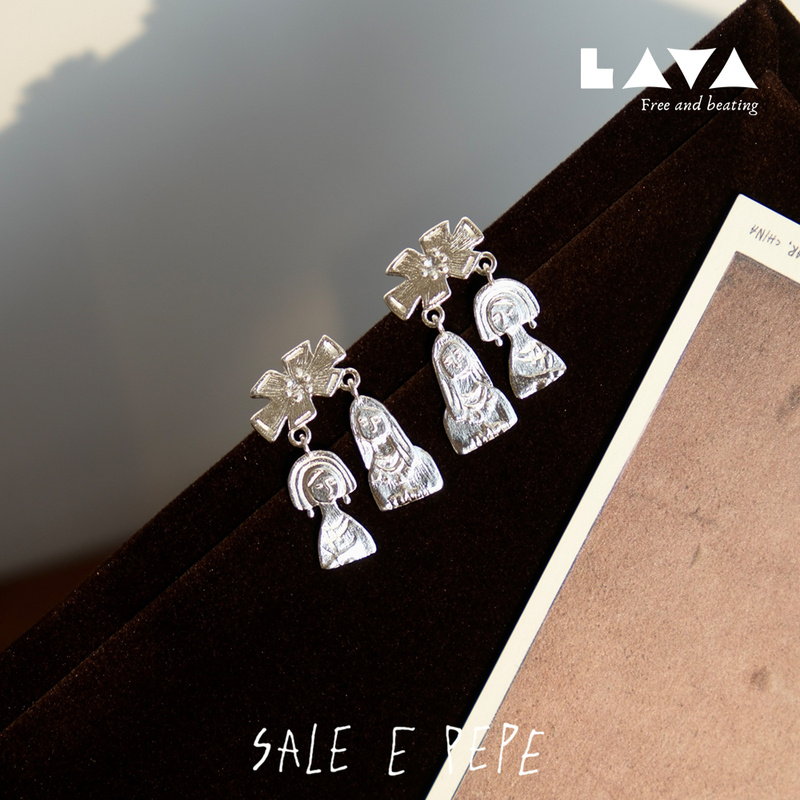 Lava｜Sale E Pepe Pepper and Salt Sister Pendant Earrings 925 Sterling Silver Earrings Double Hoop Earrings Sister Gift