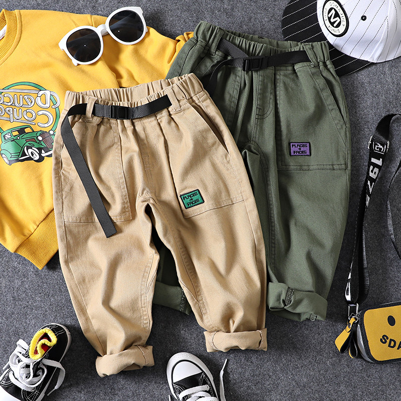 Trendy children's belt casual pants autumn new boys and girls handsome trousers children's baby all-match pants trendy