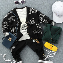 Childrens childrens clothing opening shirt spring autumn season new boy Two-colour letter printed needle cardio-hoodie baby sweater jacket tide
