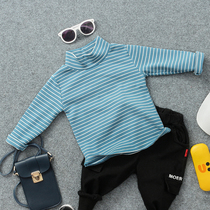 Spring autumn season new children long sleeves T-shirt boy foreign air half height collar striped with undershirt baby 100 lap blouse T tide