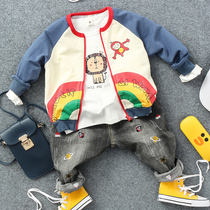 Childrens Clothing Jacket Spring Autumn New Boy Letters Rainbow Baseball Suit Cardiovert Baby 100 Hitch Long Sleeve Zipped Shirt