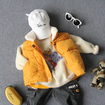 Winter childrens hand seater cotton warm waistcoat boy girl foreign air tricolor collar cotton vest baby Khamshoulder tide