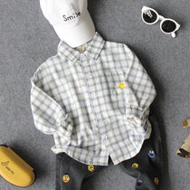 Fall New Kids Plaid Pocket Laughs Face Shirt Boy Girl Girl Long Sleeve Shirt Baby Boy Clothing Blouse Tide