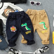 Autumn new children Foreign style casual pants boys two-color cartoon crocodile printing trousers baby wild pants tide