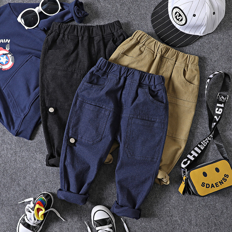 Trendy children's stitching trousers autumn new boys and girls symmetrical pocket casual pants baby Korean version of handsome pants