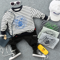 Childrens wear clothes Spring and Autumn new children Tiger head stripes elastic base shirt baby long sleeve top tide