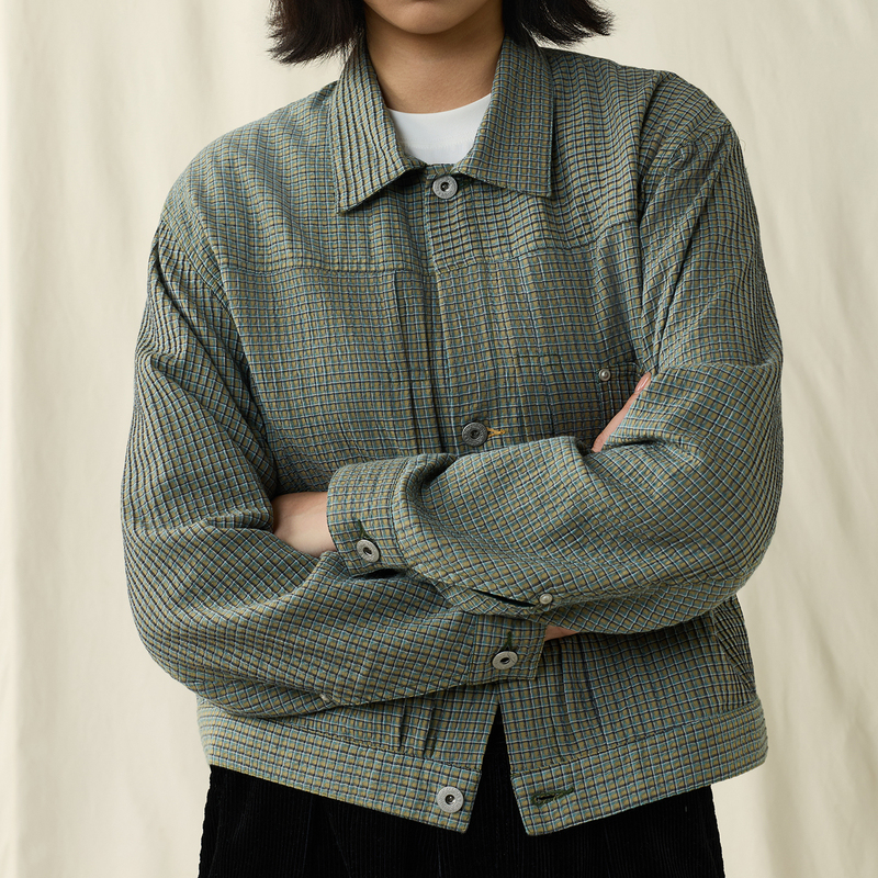 Supertofu Fine Plaid Shirt Jacket, Seersucker Texture, Paris Button, Short Jacket Aw25 Supertofu Fine Plaid Shirt Jacket, Seersucker Texture, Paris Button, Short Jacket Aw25