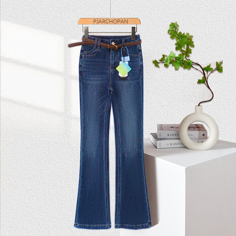 Pjarchopan Light Luxury Chanel-Style Selvedge Denim Flared Jeans for Women, High-Waisted, Slim-Fit, Embroidered Bell-Bottom Pants