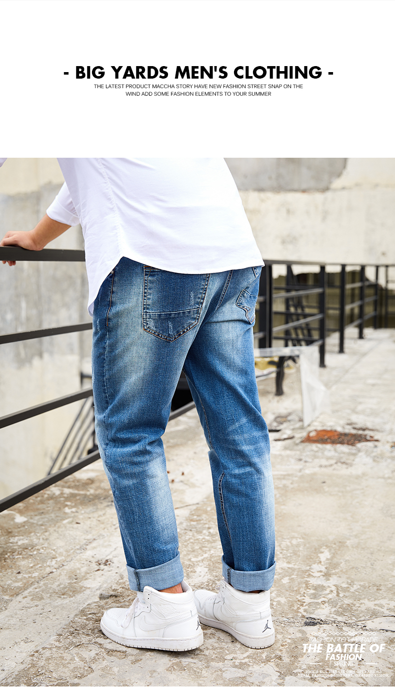 Qiao Lage Tide thương hiệu cộng với phân bón để tăng quần jean nam chất béo lỏng lẻo lỏng thẳng kích thước cũ quần mùa thu quan ao big size