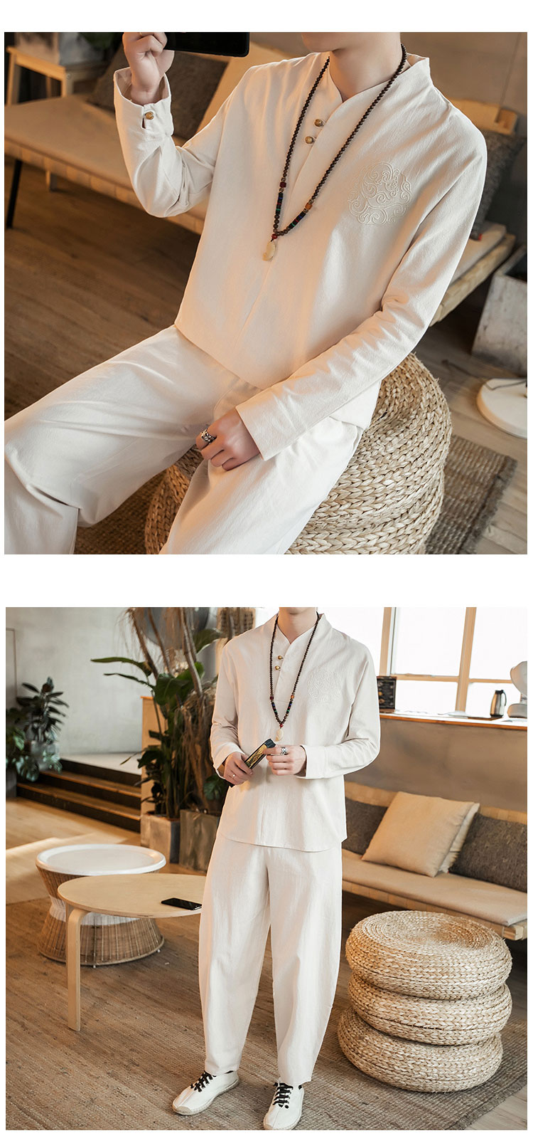Phong cách Trung Quốc Hanfu nam thanh niên phù hợp với phong cách cổ xưa trang phục nam quốc gia cotton và lanh lỏng Trung Quốc trang phục nam trang phục dân tộc các nước