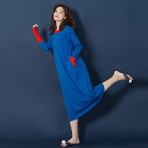 Night dress womens spring and summer long-sleeved pajamas Large size loose spring and autumn medium-long section over the knee can be worn outside spring home clothes