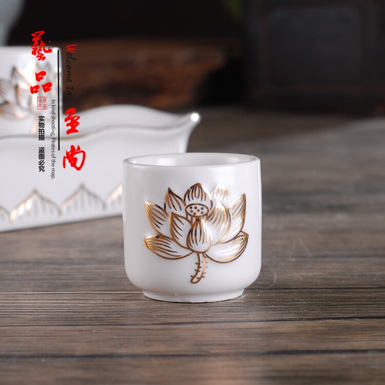 Water glass ceramic golden lotus glass small glass of sonic glass white ceramic minimal sacred water cup