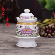  Buddhist Buddha hall supplies Ceramic golden lotus water purification cup Holy water cup Tang color painted golden lotus water supply cup