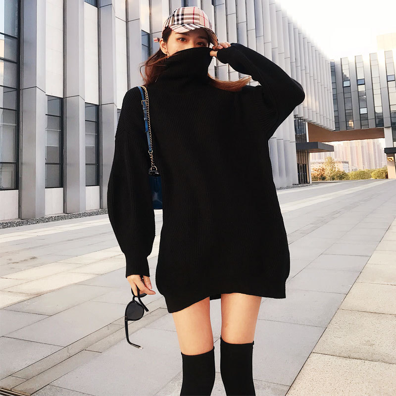 Black Mid-Length Turtleneck Sweater for Women, Loose Fit, Casual Style, Oversized Pullover, Thickened Autumn and Winter Coat for Women Black Mid-Length Turtleneck Sweater for Women, Loose Fit, Casual Style, Oversized Pullover, Thickened Autumn and Winter Coat for Women