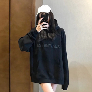 Essentials Multi-Line Sweatshirt for Women, Spring and Autumn, Hooded, American Style, Trendy Brand, High Street, Versatile, Loose Fit, Fog Couple Hoodie