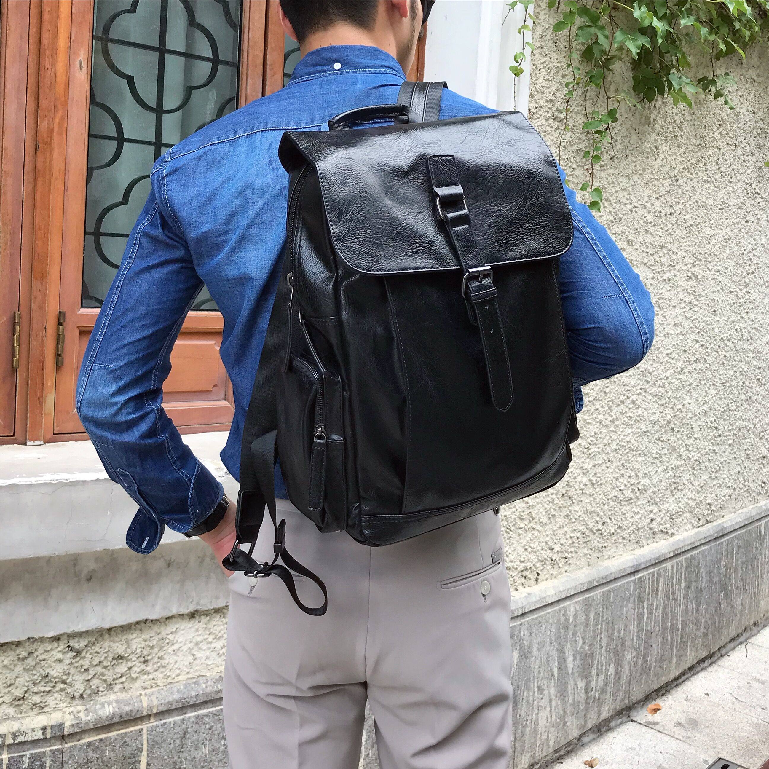 Deer Trio Homemade Casual Double Shoulder Bag Men's Han Version Trend Leather Bag Men's Fashion Travel Bag Computer Men's Bag