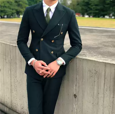 Mr Lu San business casual men's slim-fit double-breasted suit suit two-piece Korean version of the British formal suit