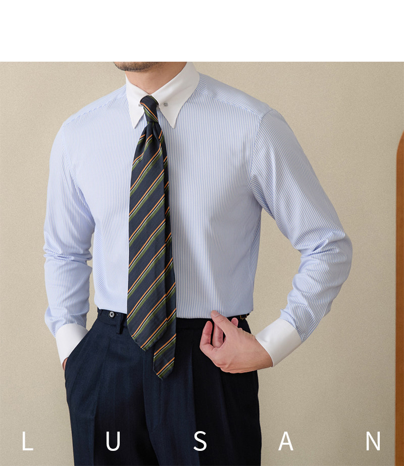 Italienisches Business-Hemd mit farblich passendem Pinhole-Kragen, bügelfrei, gestreift, langärmelig, britisches Slim-Fit-Pendlerhemd für Herren – Detail 32