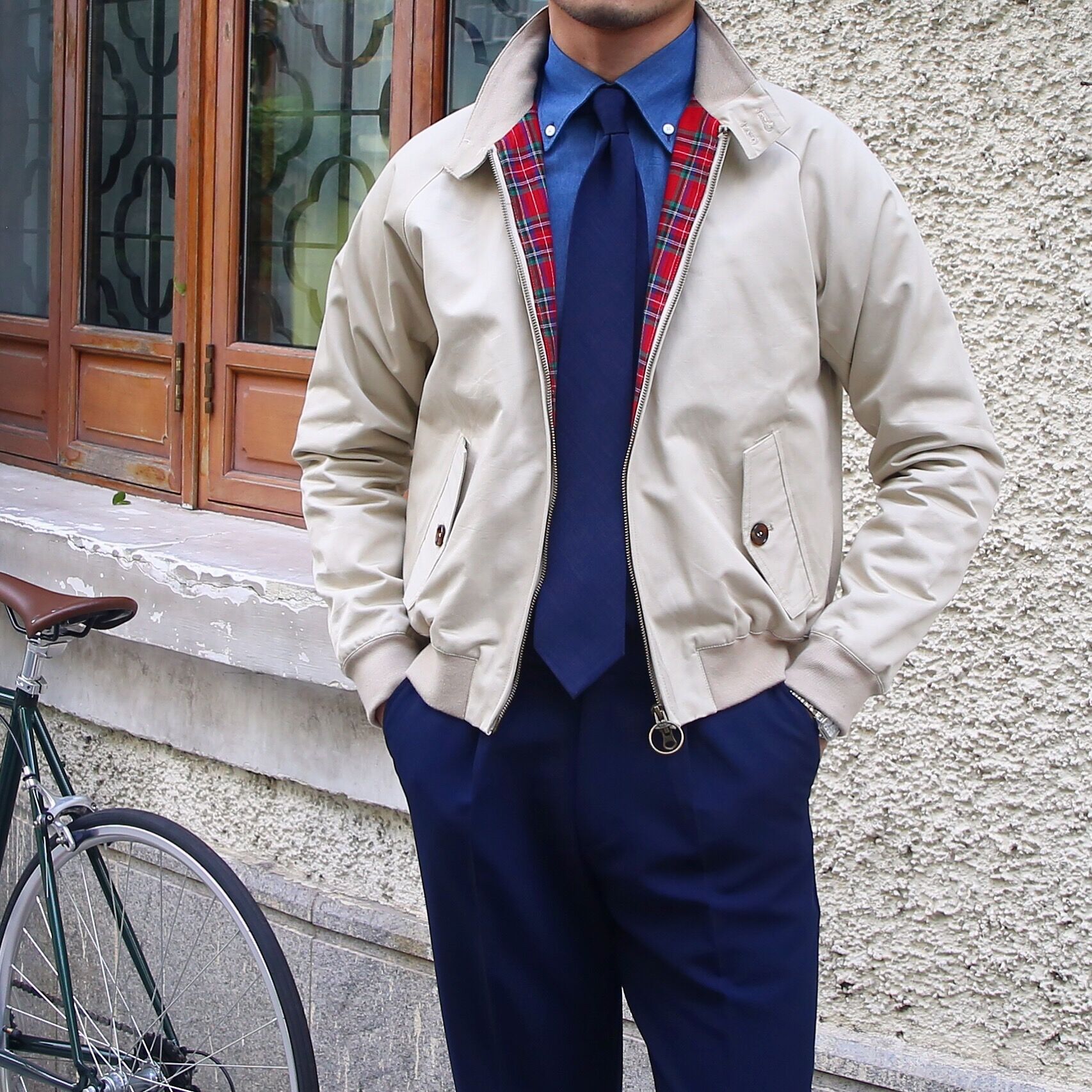 Mr. Deer Trio Spring Men G9 Harrington jacket Inlenge Japanese family Retro pure colour cotton stand coat trends