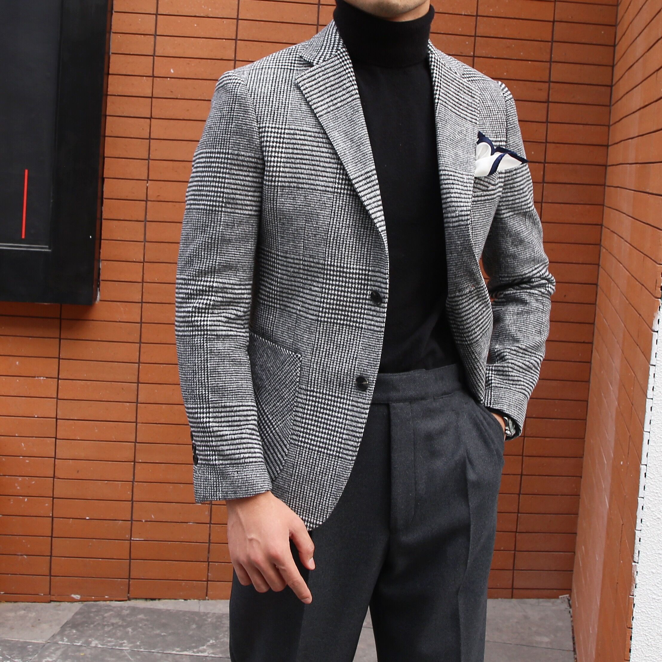 Mr. Lusan autumn and winter men's casual slim plaid suit young gentleman vintage Korean version of the suit jacket tide