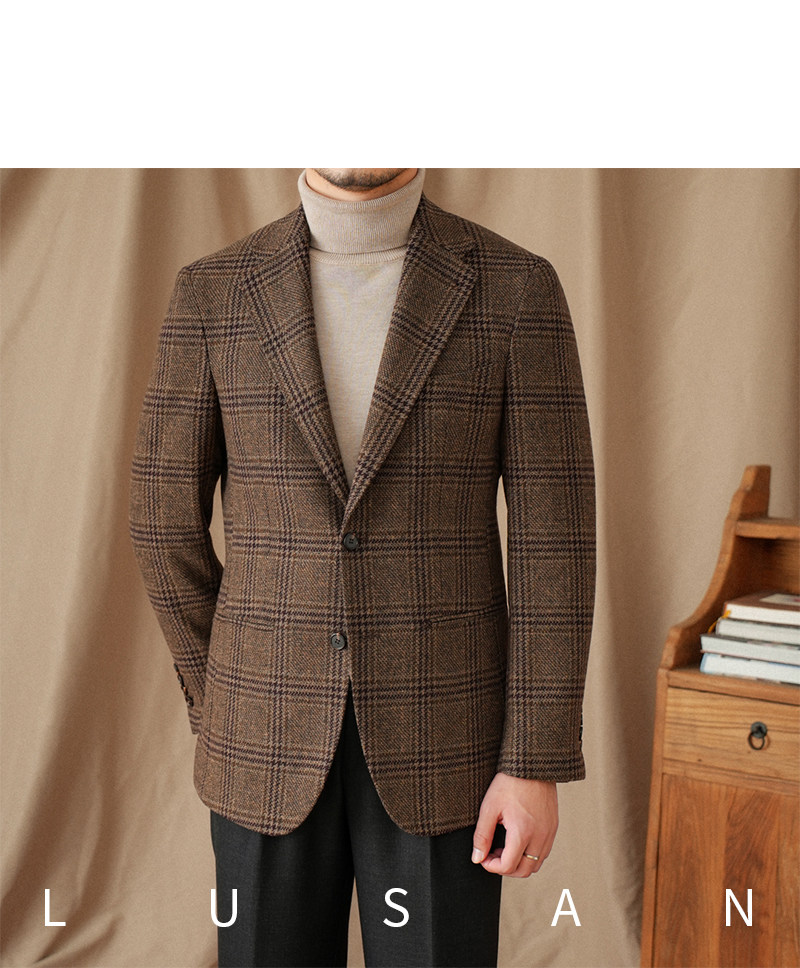 Mr. Lu San 50 % Wolle Prince Ge Coffee Retro-Anzug Herbst/Winter Italienischer Gentry Warm High-Setting-Anzug Herren – Detail 24