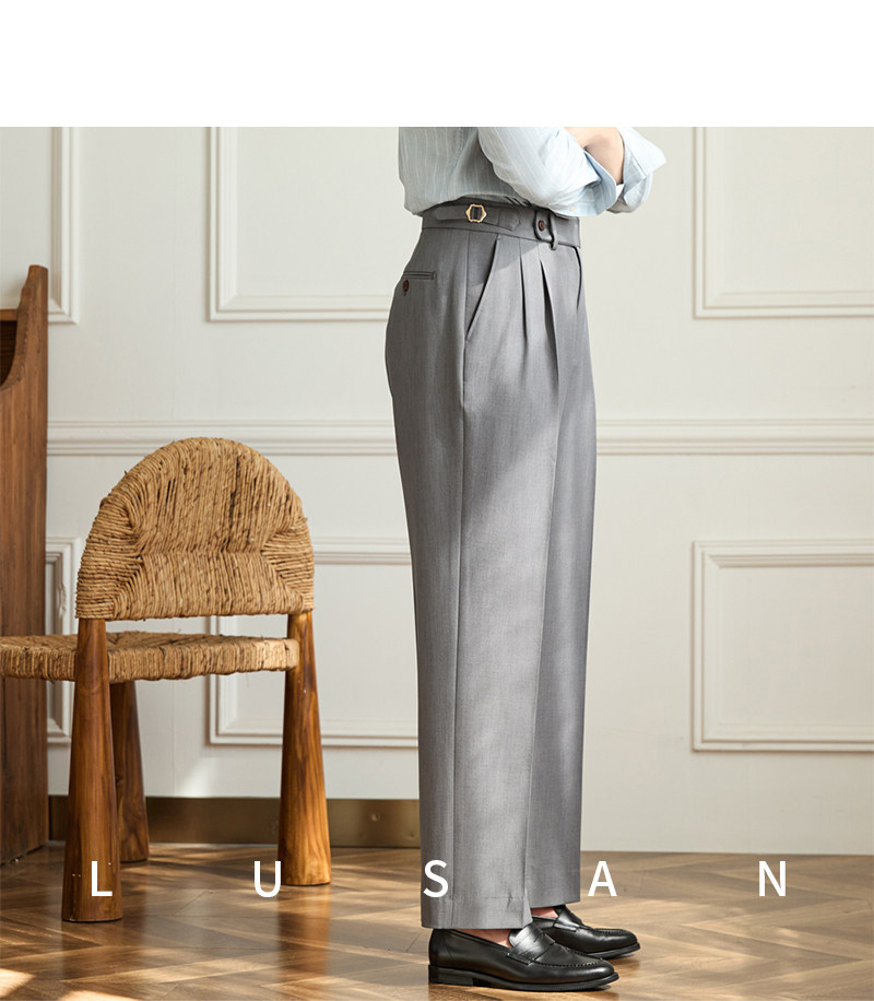 Business-Pendler All-Match-Freizeit hose mit weitem Bein, atmungsaktive, nicht bügelnde, britische, lockere Western hose mit hoher Taille für Männer – Detail 25