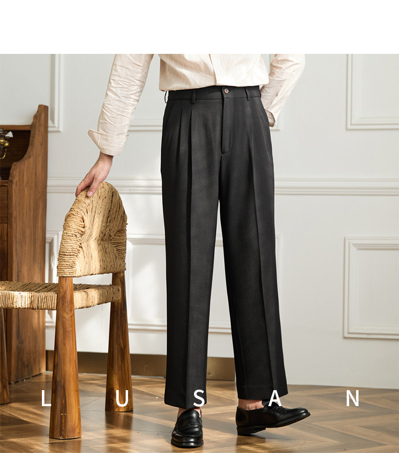Vintage doppelt plissierte breite Bein nicht bügeln drapierte Freizeit hose Business Pendler atmungsaktive hohe Taille trend ige Herren hose – Detail 30