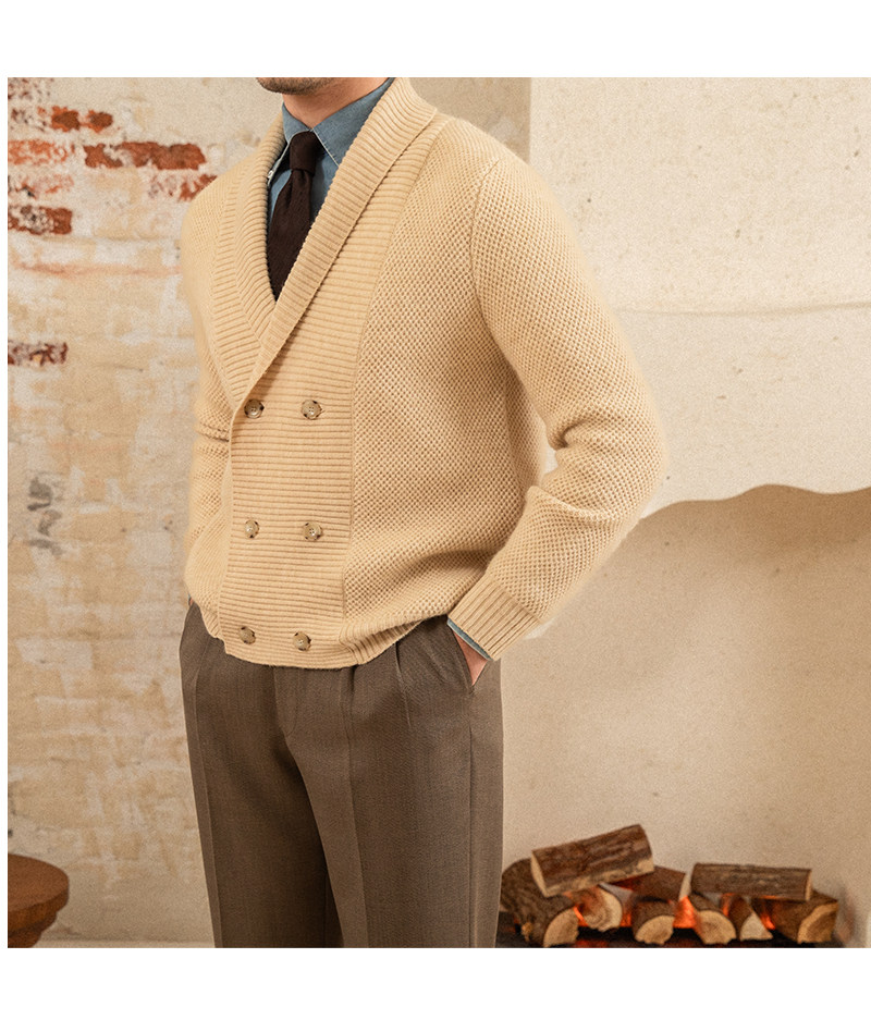 Mr. deer drei gestrickte Mantel Schal kragen Zweireiher Pullover warme Herbst und Winter Wolle Strickjacke Retro modische Jacke – Detail 40