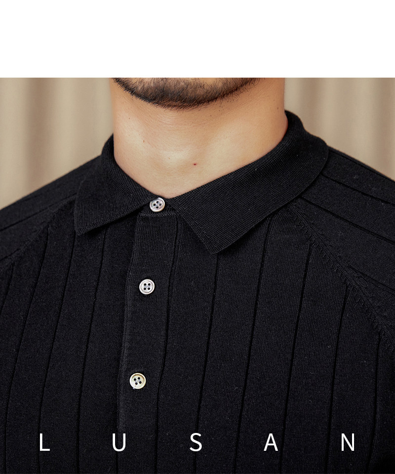 Herbst und Winter Britischer Slim-Fit-Revers-Langarm-POLO-Pullover aus dünner Wolle mit Maulbeerseide für Herren – Detail 27