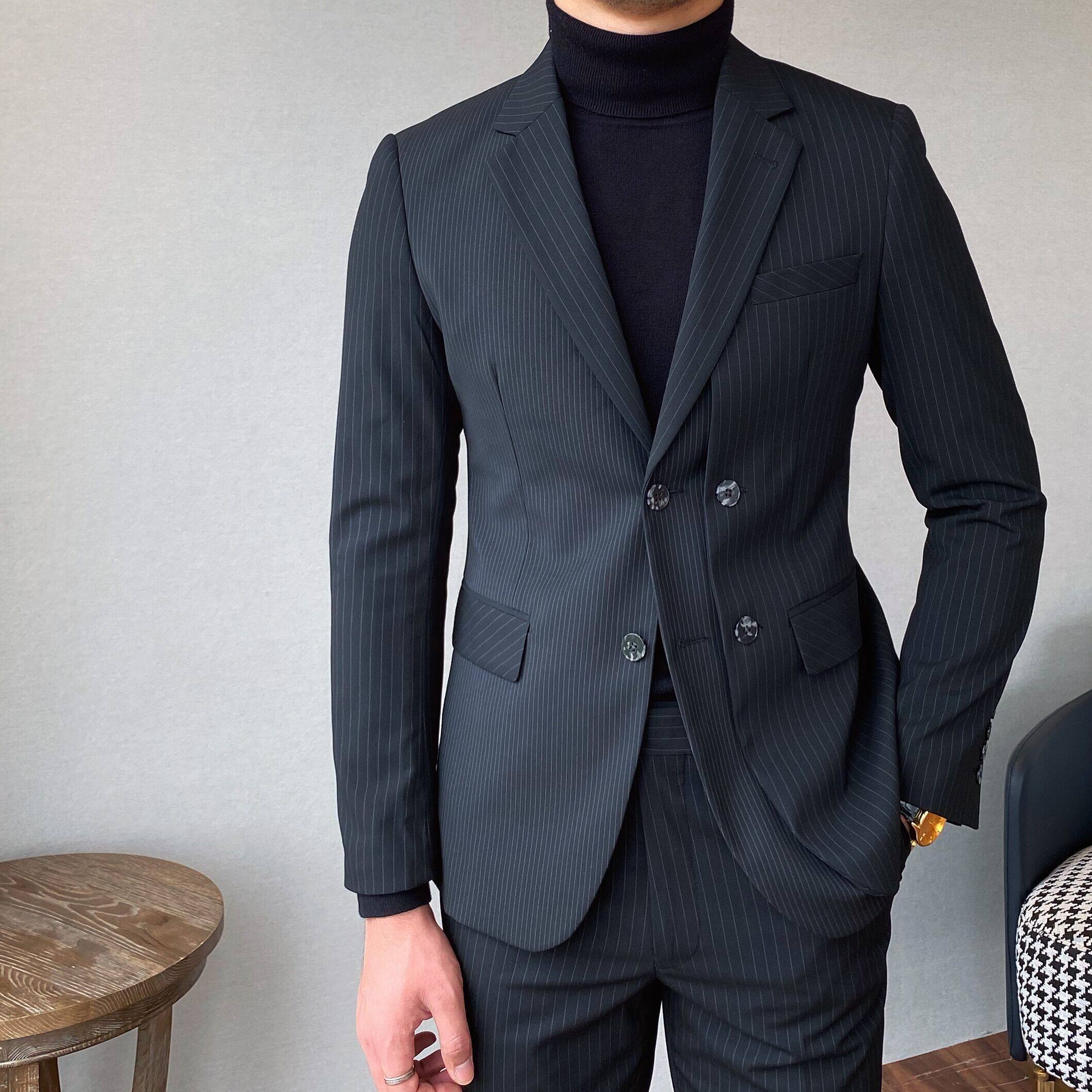 Mr. Lusan homemade fashion Men's banquet temperament stitching personality striped suit suit suit Korean slim suit