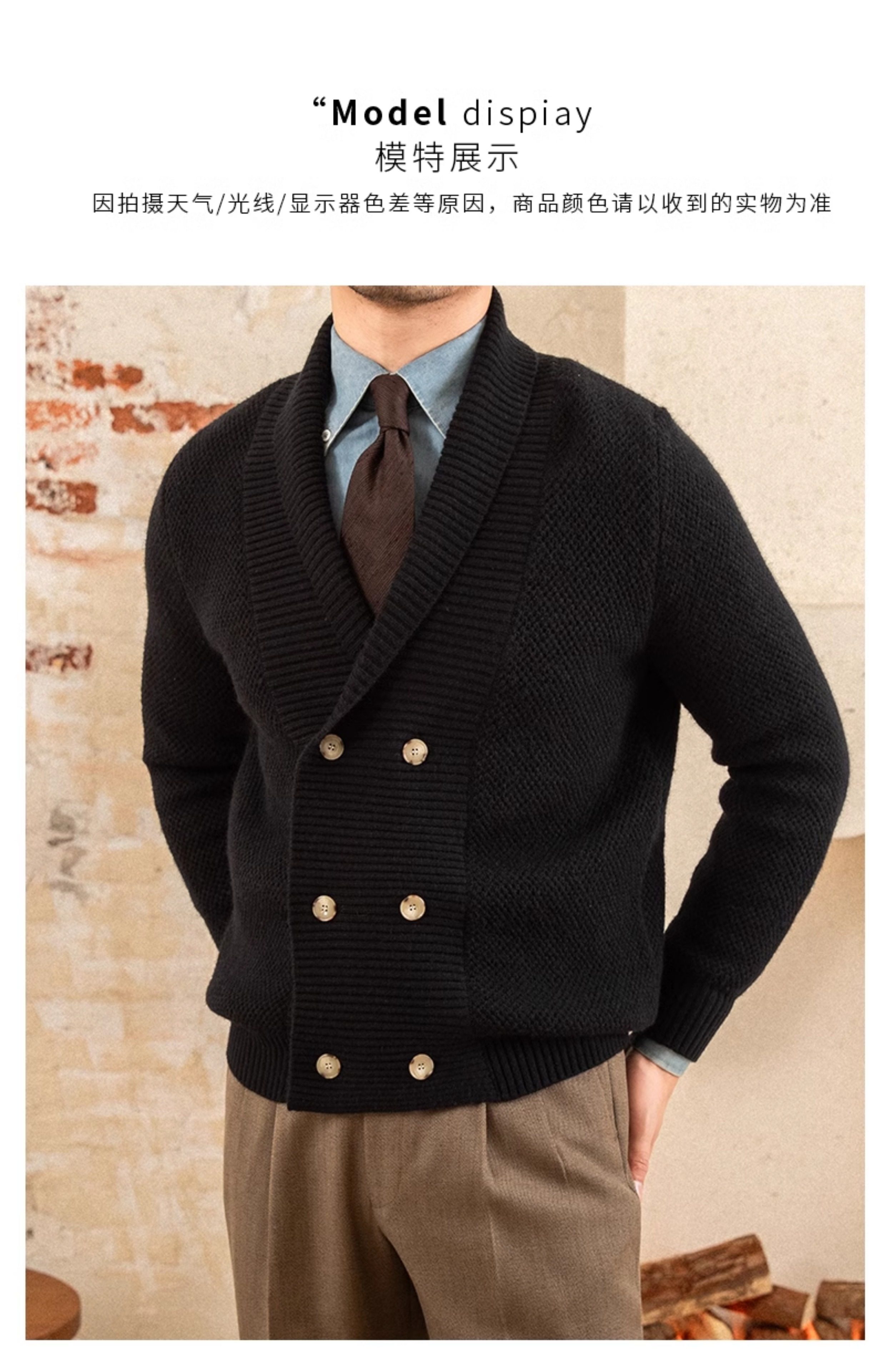 Mr. deer drei gestrickte Mantel Schal kragen Zweireiher Pullover warme Herbst und Winter Wolle Strickjacke Retro modische Jacke – Detail 20