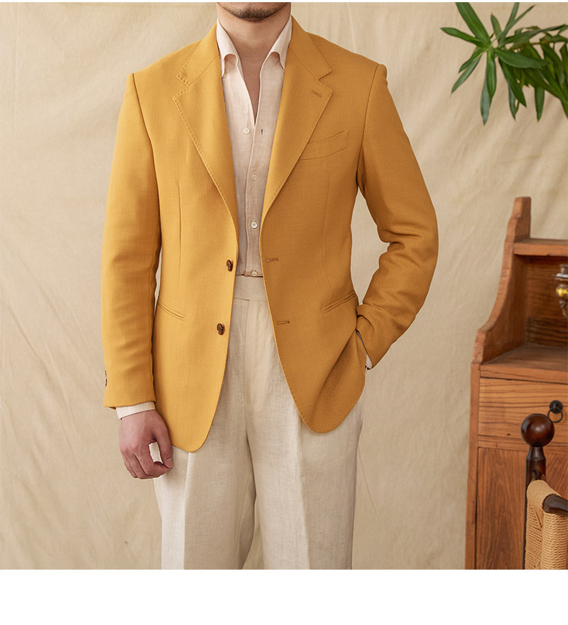 Hirsch Sanxian Business-Stil Entspannung nicht bügeln Leinen Tencel gemischt Fischgräten muster Anzug Jacke Herren Freizeit anzug trendy – Detail 34