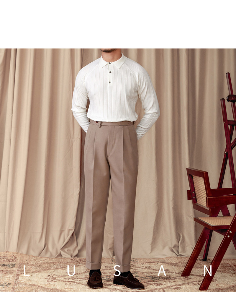 Herbst und Winter Britischer Slim-Fit-Revers-Langarm-POLO-Pullover aus dünner Wolle mit Maulbeerseide für Herren – Detail 39