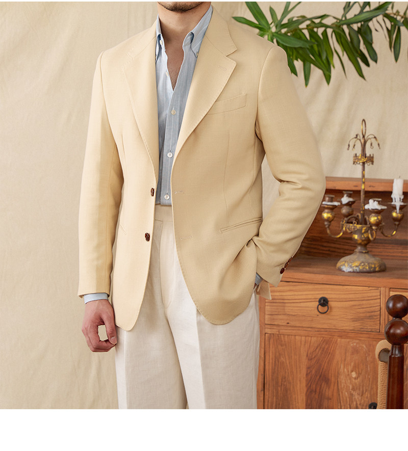 Hirsch Sanxian Business-Stil Entspannung nicht bügeln Leinen Tencel gemischt Fischgräten muster Anzug Jacke Herren Freizeit anzug trendy – Detail 33