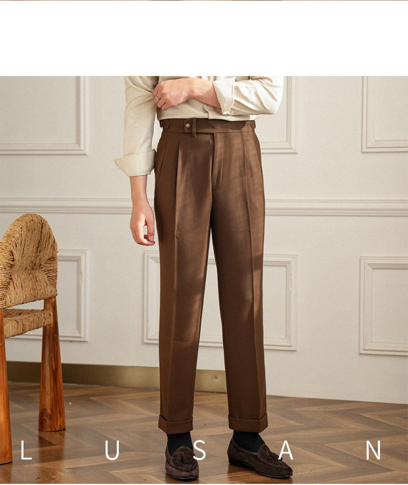 Männer Pendler All-match Neapel Hohe Taille Micro Gerade Casual Hosen Retro Herbst Business Hosen – Detail 22