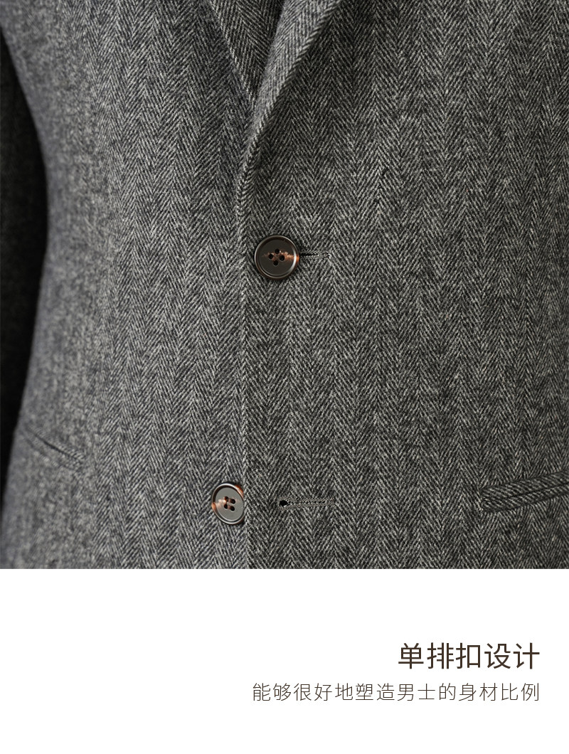 Italienischer Vintage Gentry Fischgrätenanzug aus 50 % Wolle, schmal geschnittener, warmer All-Match-Anzug im japanischen Stil für Herren – Detail 15