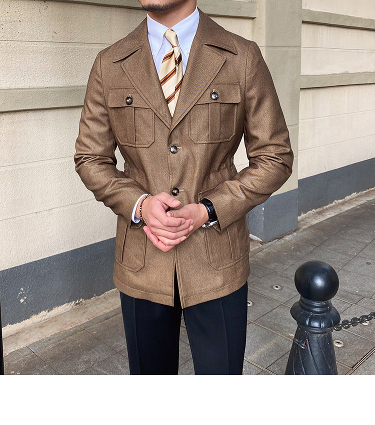 Cappotto Da Caccia Stile Vintage Per Uomo, Giacca Safari Con Tasche, Fit Slim, Elegante E Leggero Per Affari E Tempo Libero