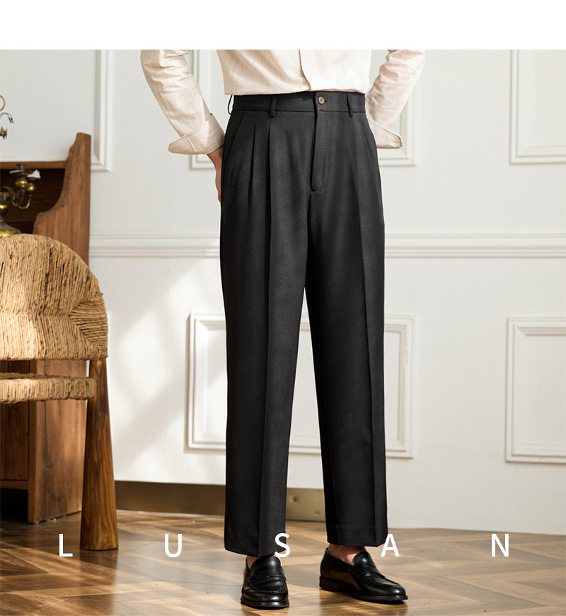 Vintage doppelt plissierte breite Bein nicht bügeln drapierte Freizeit hose Business Pendler atmungsaktive hohe Taille trend ige Herren hose – Detail 37