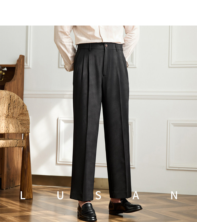 Vintage doppelt plissierte breite Bein nicht bügeln drapierte Freizeit hose Business Pendler atmungsaktive hohe Taille trend ige Herren hose – Detail 29
